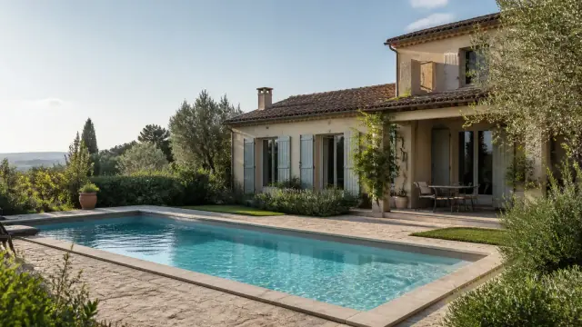 Maison méditerranéenne avec piscine extérieure et jardin arboré