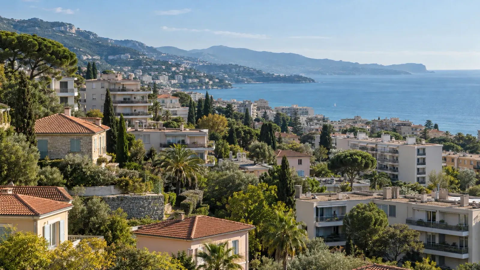 Quartiers résidentiels entre collines et littoral sur la Côte d’Azur